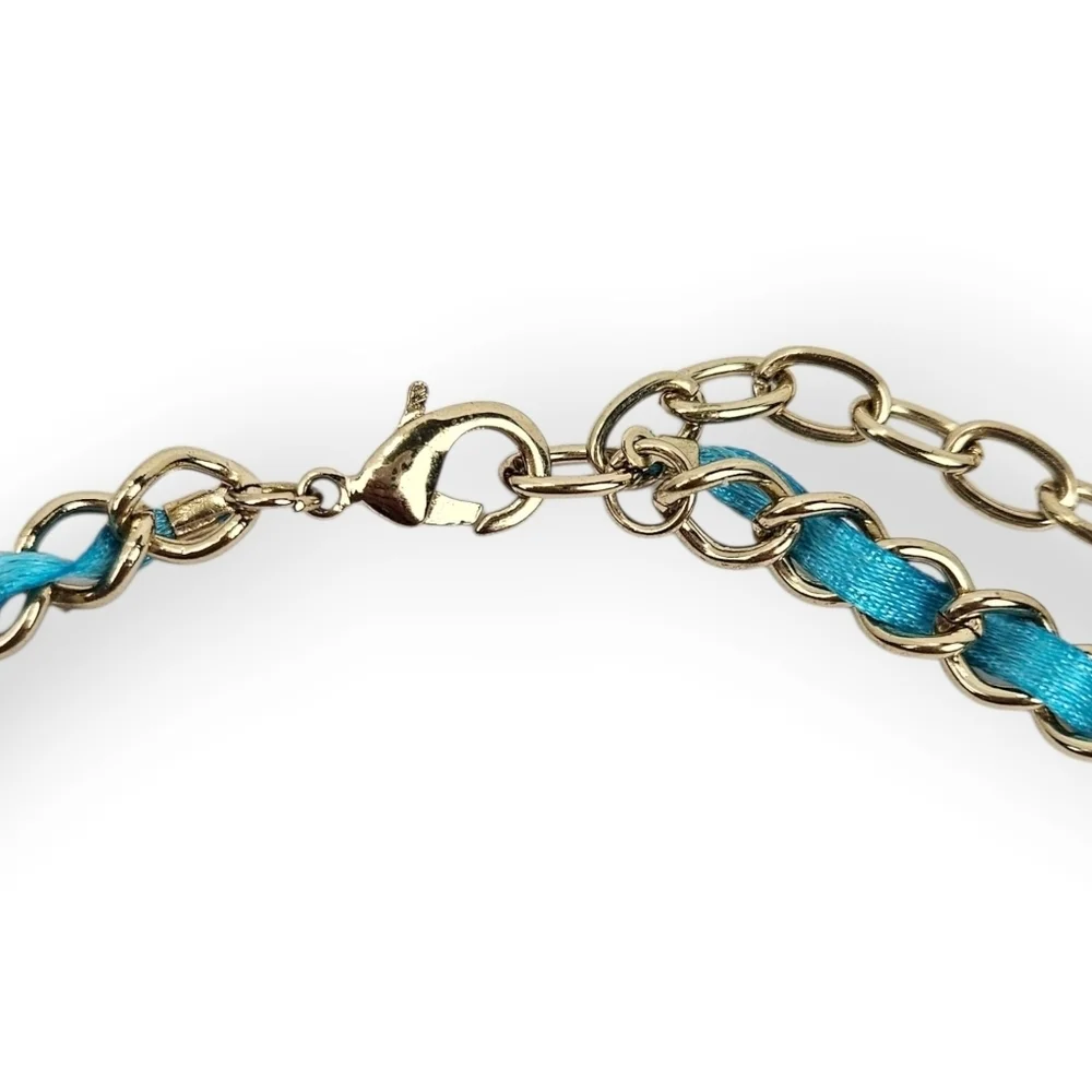 RJ Graziano Statement Chain Necklace Faux Turquoise Bib Green Blue Gold Tone 18